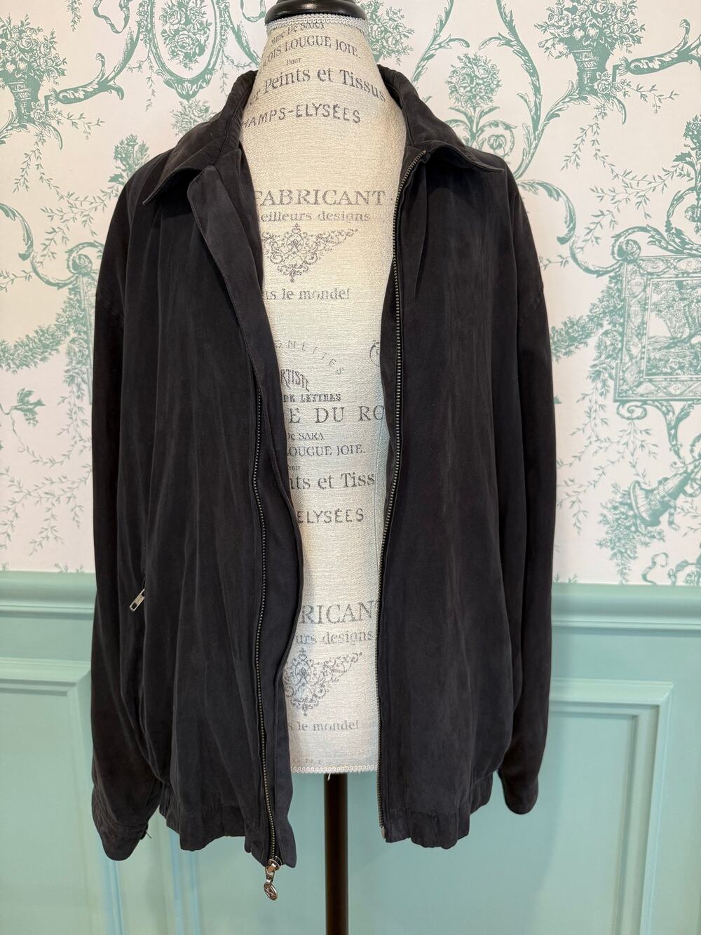 90’s/Y2K Destinations Boeing Aviation Embroidered Faux Suede Zip Jacket - Size L